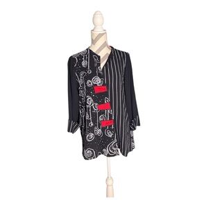 Ali Miles Black and White Blouse with Red Accents